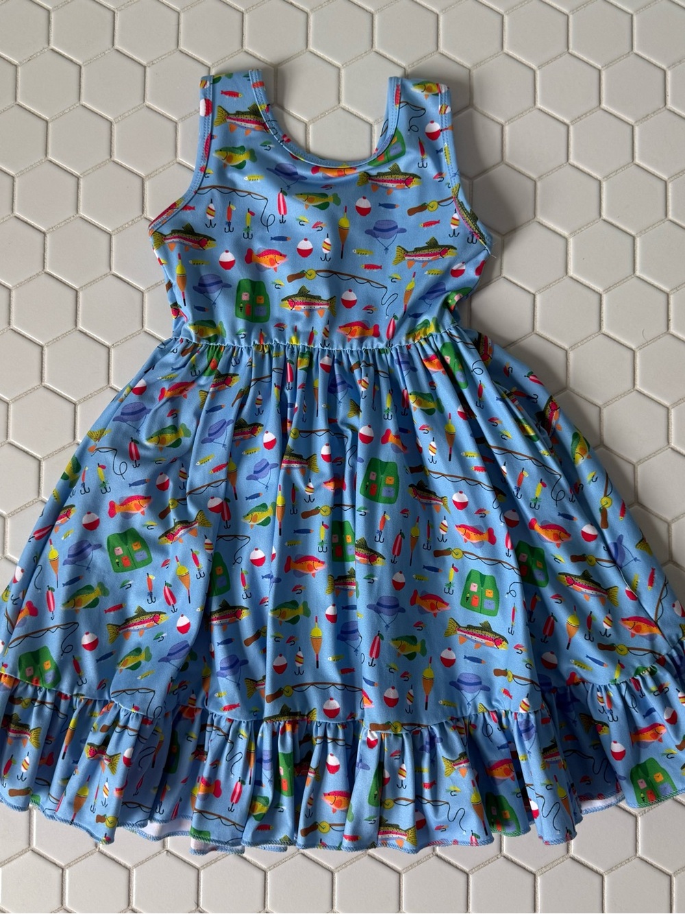 Girls' Blue Fishing Print Sundress